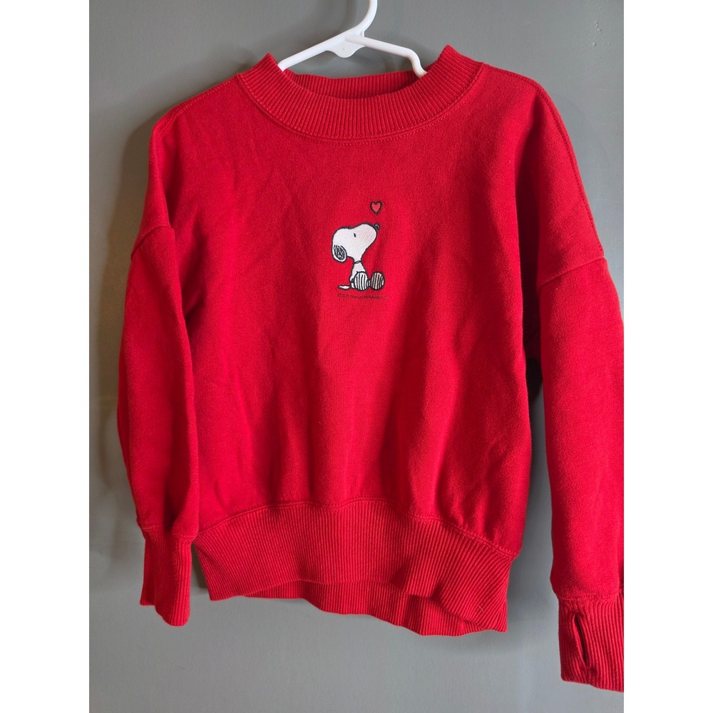 Abercrombie Kids Peanuts Snoopy Embroidered Red Sweatshirt Thumbholes 5/6